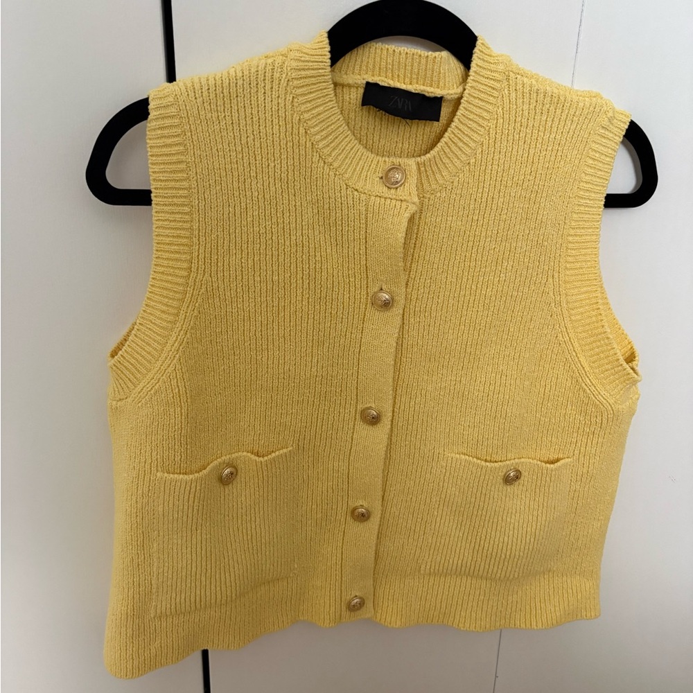 Zara Yellow Sleeveless Cardigan